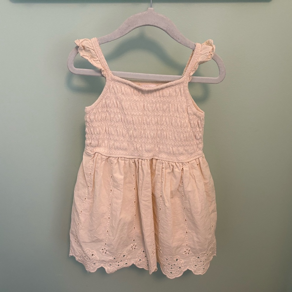 Zara Cream Eyelet Sundress with Smocked Bodice